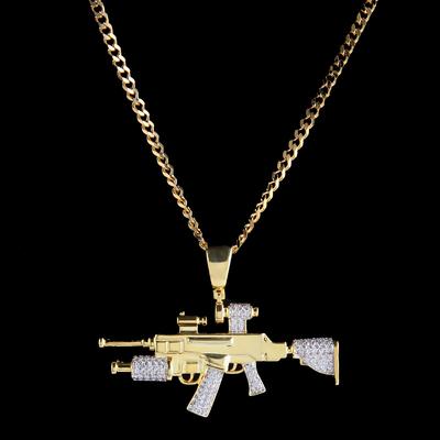 European and American Trendy Jewelry Copper Inlaid Zircon Hip Hop Men's Sniper Rifle Shape Pendant Men's Rap Hip Hop Accessories