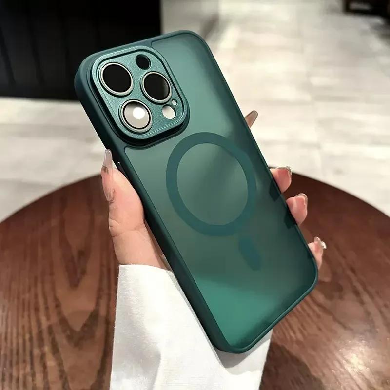 Translucent Matte Shockproof Case For iPhone 16 15 14 13 12 11 Pro Max Plus Case For Magsafe Magnetic Wireless Charge Cover