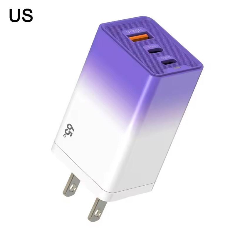 USB Type C Charger With Gradient Shell 65W Fast Charging 3-Port USB-C USB-A Adapter Plug For EU/US For iPhone
