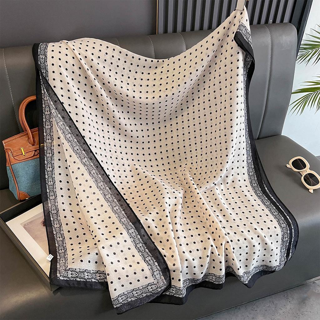 Luxury Polka Dot Scarf For Women Elegant Shawl Warps For Daily Wear Ladies Hijab Neckerchief Soft Stain Scarves For Travel Wear
