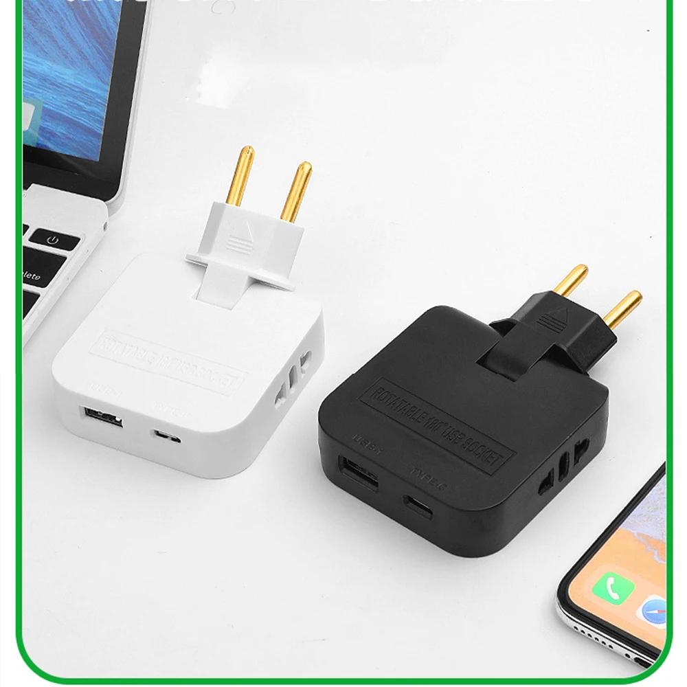 180 Degree Foldable 4 In 1 EU Plug Adapter EU Extension Chargers With USB And Type C Port European Power Converter Socket Outlet