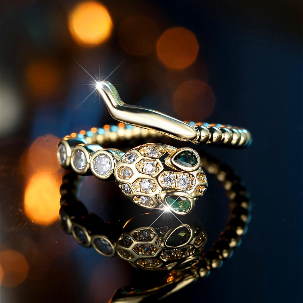 Charm Female White Snake Round Stone Adjustable Open Ring Gold Color Cute Gift Wedding Jewelry For Women