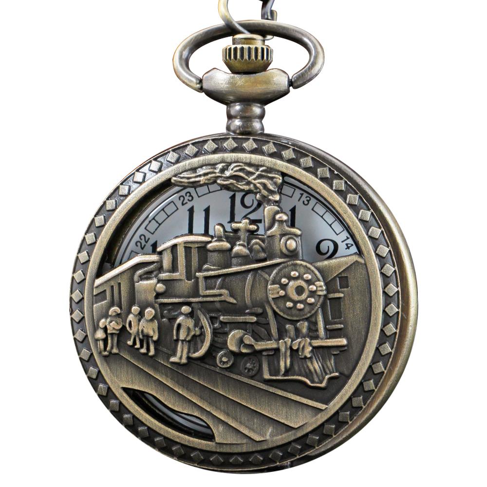 

Classic Steam Power Train Digital Quartz Pocket Watch Vintage Necklace Universal Mini Gift for Male and Female Students бронзовый