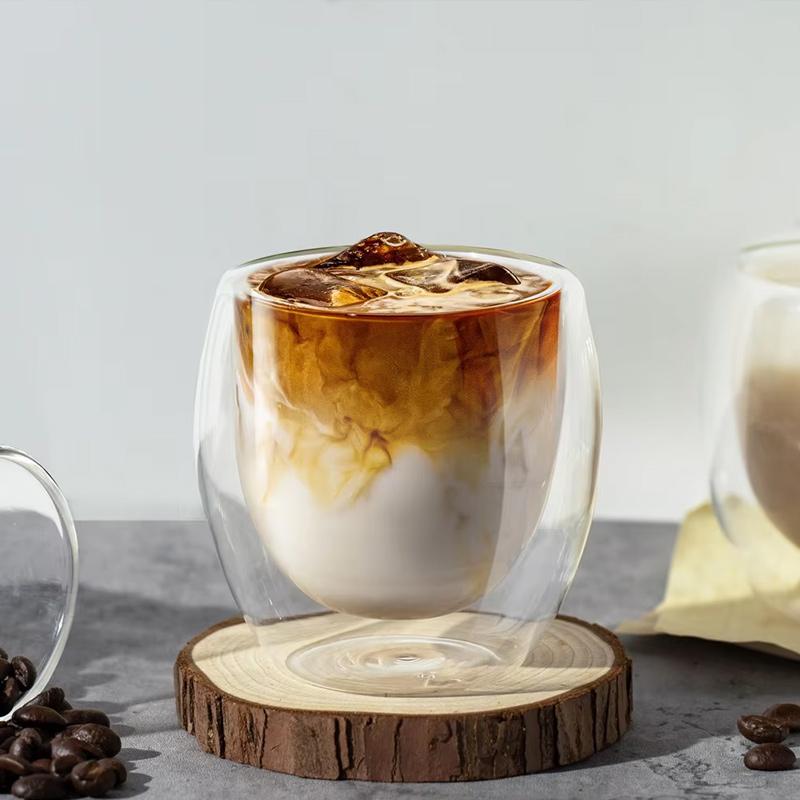 80ml Egg Shaped Double Wall Glass Cup Handleless Heat Insulated Clear Thick Glass Mug for Coffee Tea Water Minimalist Design