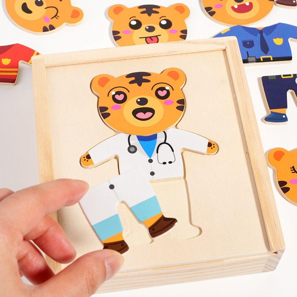 Cartoon Design Wooden Toy Jigsaw Puzzle Change Clothes Feature Bear Dressing Game  Kids Play