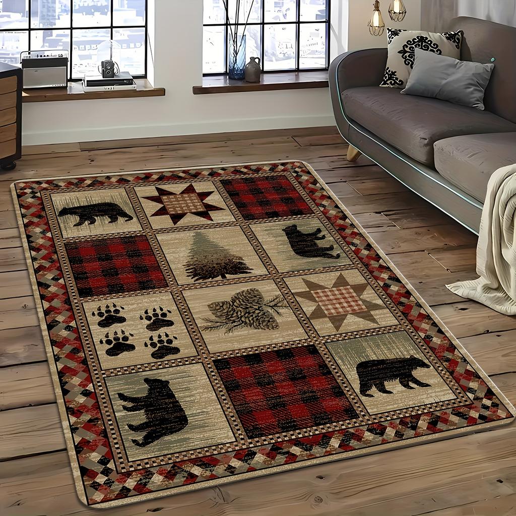 Rectangular Bear Pattern Area Mat Memory Foam Machine Washable Perfect for Indoor Outdoor Use Autumn Winter Non-Slip Decor Rugs