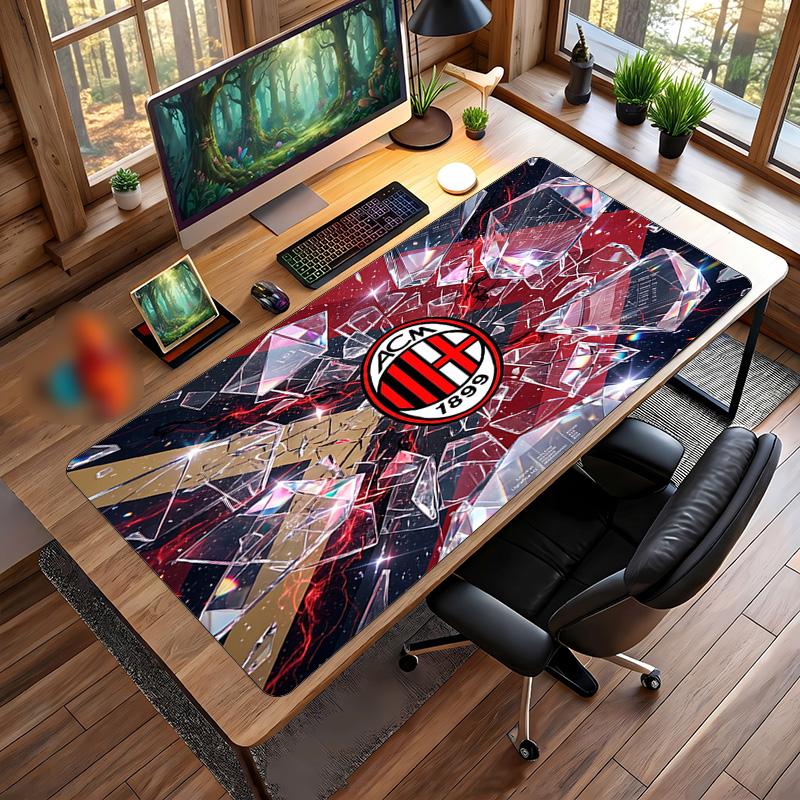 משטח עכבר גדול מודפס AC Milan, משטח שולחן גיימינג מגומי רך מונע החלקה לקישוט משרד, מחשב נייד, מחשב