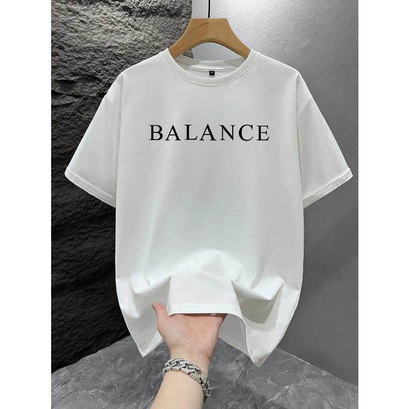 Plus Size Men's Short Sleeve T-Shirt, Loose Fit, English Pattern Print, Fashionable Casual Crew Neck Top, Spring Summer Outdoor Men's Clothing