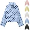 Women's Casual Lightweight Long Sleeve Jacket with Stand Collar Polka Dot Pattern Button Front and Adjustable Drawstring Hem