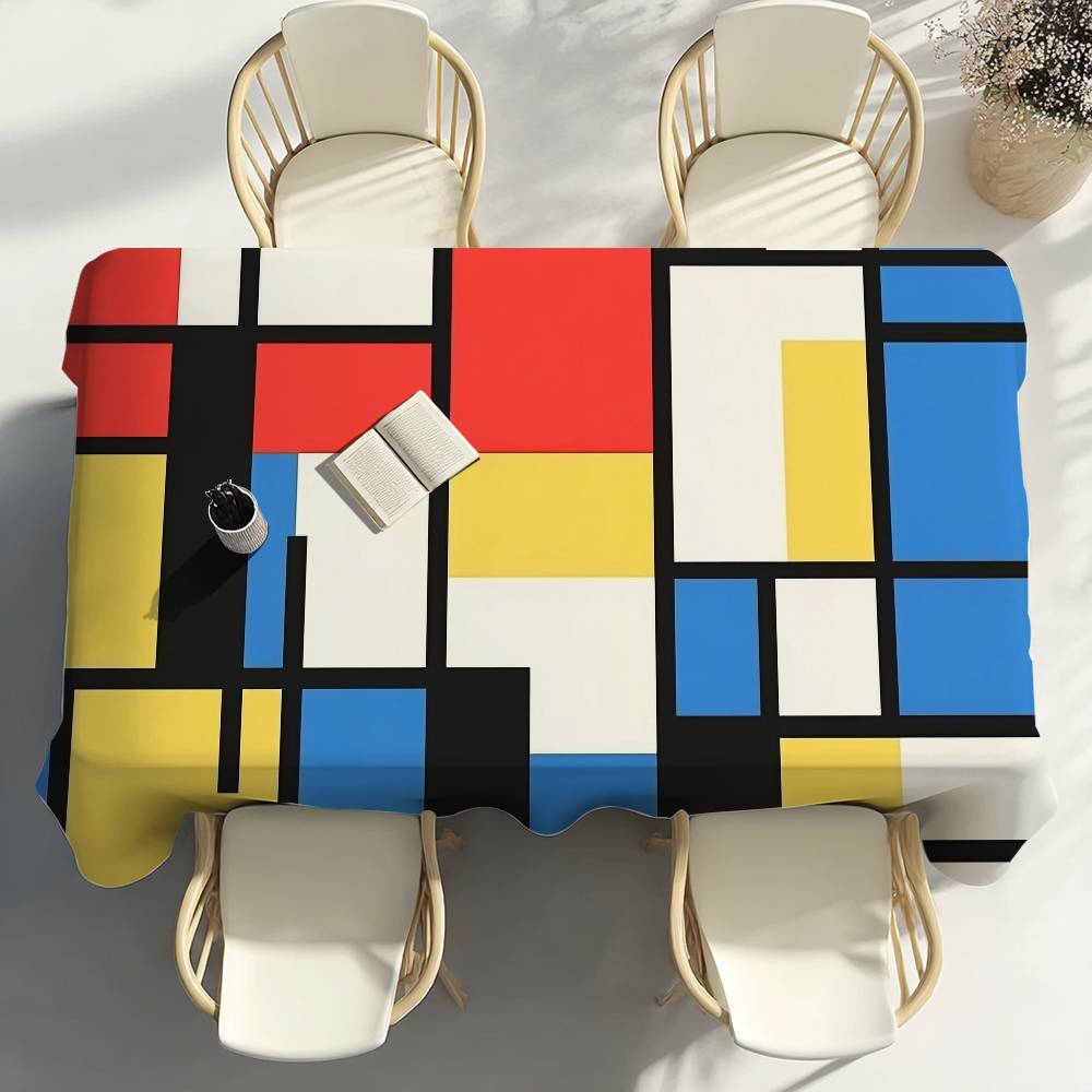 Abstract Geometrisch Mondriaan Print Tafelkleed Feestdecoratie Eetkamer Huis Keuken Terrassen Waterdicht Vlekbestendig Tafelkleed 140x180cm