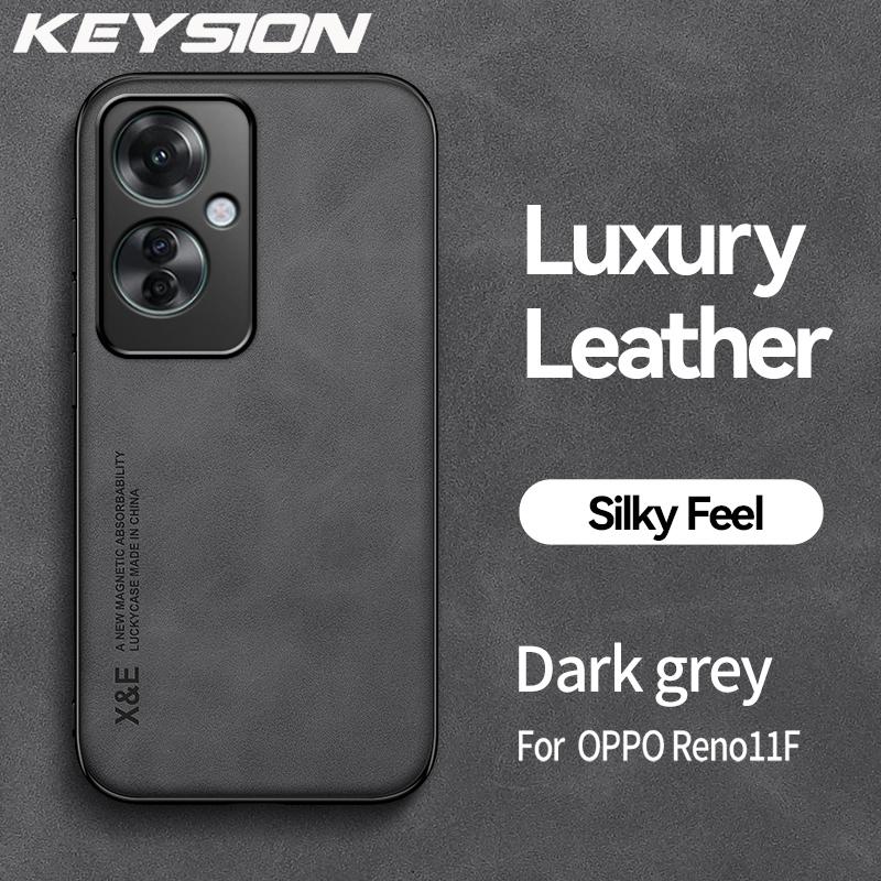 KEYSION Luxusní kožené pouzdro pro OPPO Reno11F 5G Silikon+PC Nárazuvzdorný zadní kryt telefonu pro OPPO Reno 11F 5G