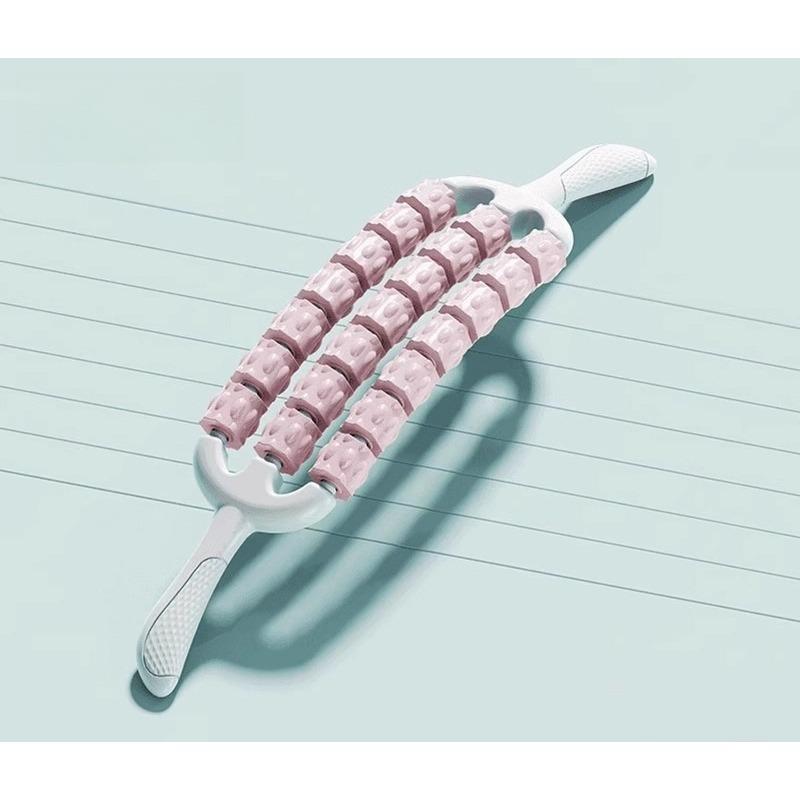 Flexible Massage Stick Three Rows Yoga Wolf Teeth Stick Back Leg Muscle Relaxer Roller Shaft Fitness розовый