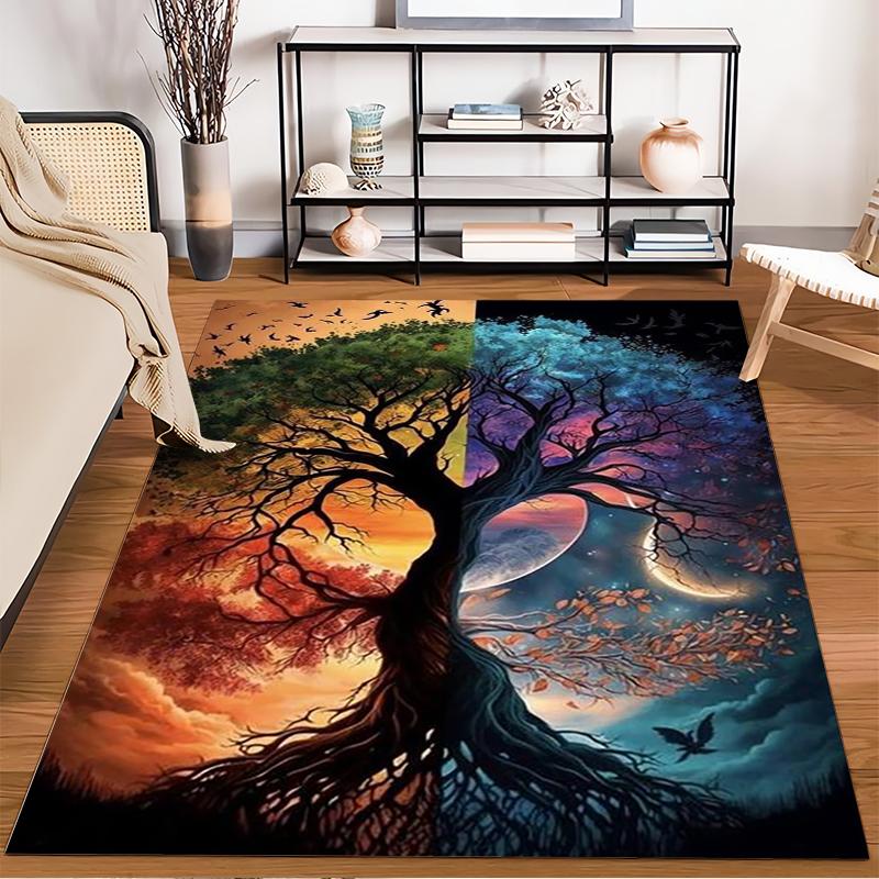 Day and Night Tree Art Rug Non-slip rug suitable for living room and bedroom sofas