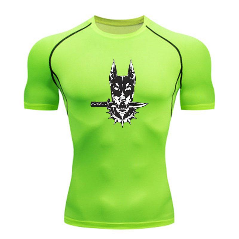 Men's Compression Workout T-Shirt, Cool Doberman Bite Dagger