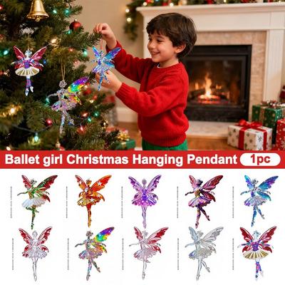 Neuer 2D Flacher Weihnachts-Hängeanhänger Glänzende Simulation Engel Hängende Dekoration Acryl Ballerina Schlüsselanhänger Navidad Dekoration