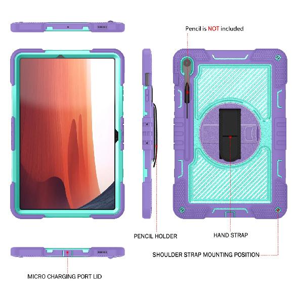 360 Rotating Stand Case For Samsung Galaxy Tab S10 FE Plus 2025 13.1" SM-X620 X626 X626B Silicone+PC Cover With Shoulder Strap
