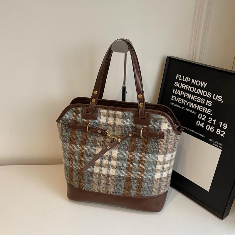 Karierte Einkaufstasche mit großer Kapazität, Umhängetasche für Damen, Vintage-Rucksack