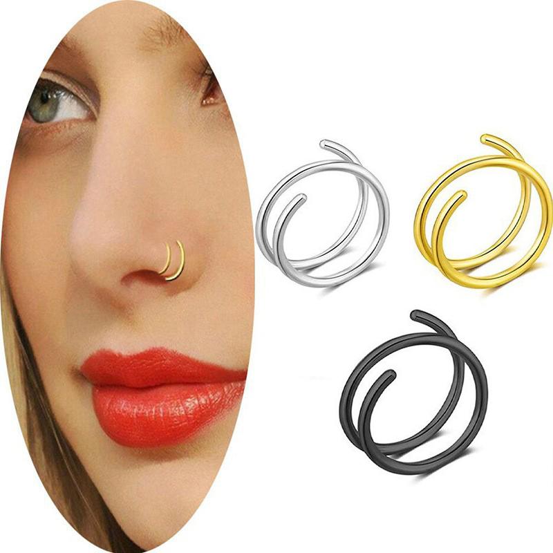 

1 шт., двухслойное кольцо из нержавеющей стали для одиночного пирсинга, для женщин и мужчин, обруч для носа, спиральное кольцо в носу, серьги, ювелирные изделия золотой