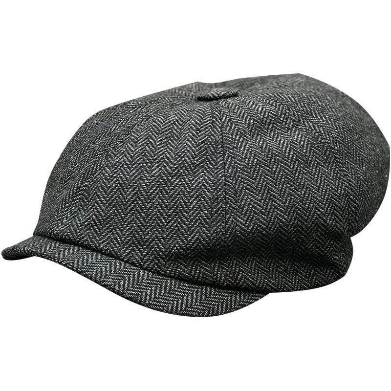 Youth British Vintage Herringbone Hat Men'S Spring Cap Plaid Beret