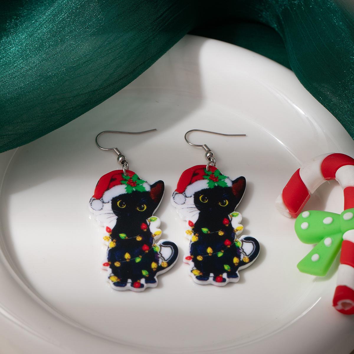 Acrylic Christmas Cat Earrings - Trendy & Creative Design for Women