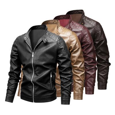 Jachetă din piele pentru bărbați, slim fit, jachetă la modă, îmbrăcăminte de motociclist pentru bărbați, mărime mare, jachetă cu guler înalt, top