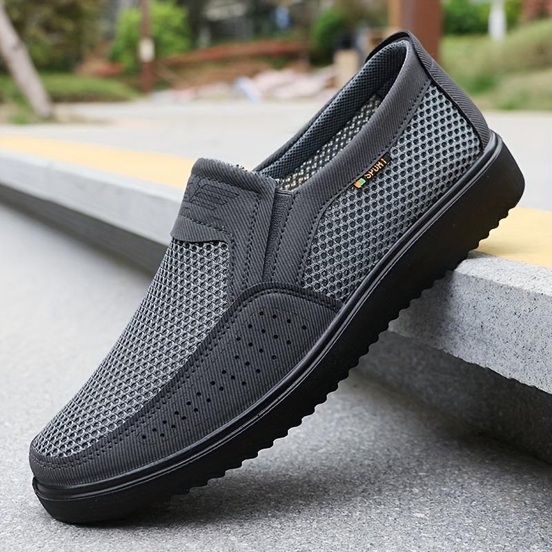 Lightweight Men's Breathable Slip-On Casual Shoes - Brown Mesh Fabric Low Top Walking Sneakers for Outdoor, All-Season Comfort
