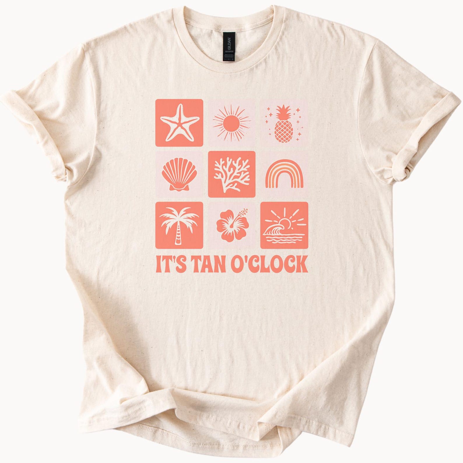 Its Tan Oclock Beach Graphic T Shirt Summer Starfish Pineapple Palm Tree Sunset Rainbow Shell Coral Flower Sun Shirt 120