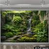 2D Zen Garden Backdrop with Waterfall and Stone Wall Photography Background