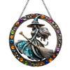 Halloween Witch Black Cat Hanging Sign 2D Flat Acrylic Broom Witch Round Sign Indoor Outdoor Porch Door Hanger Wall Hanging Decoration