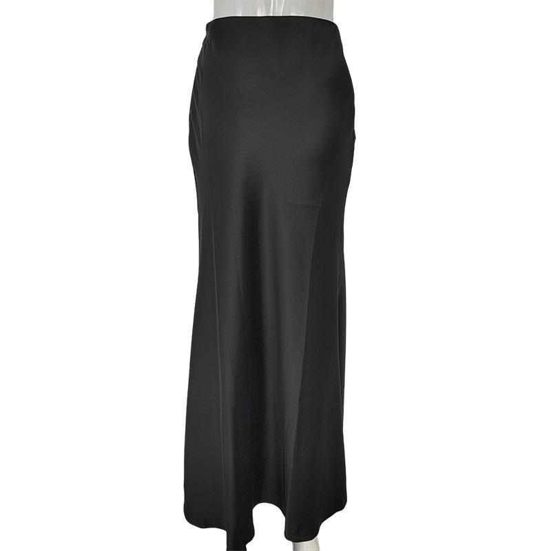 European & American Style Satin Long Skirt: Silky, High-Waist, Slim Fit, Summer Design for Elegant Wear.