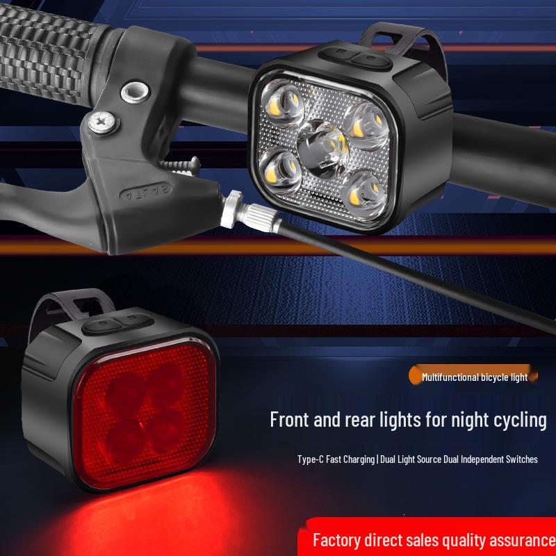 LED Mountain Bike Headlight & Taillight Set for Night Riding - Outdoor Cycling Safety Lights