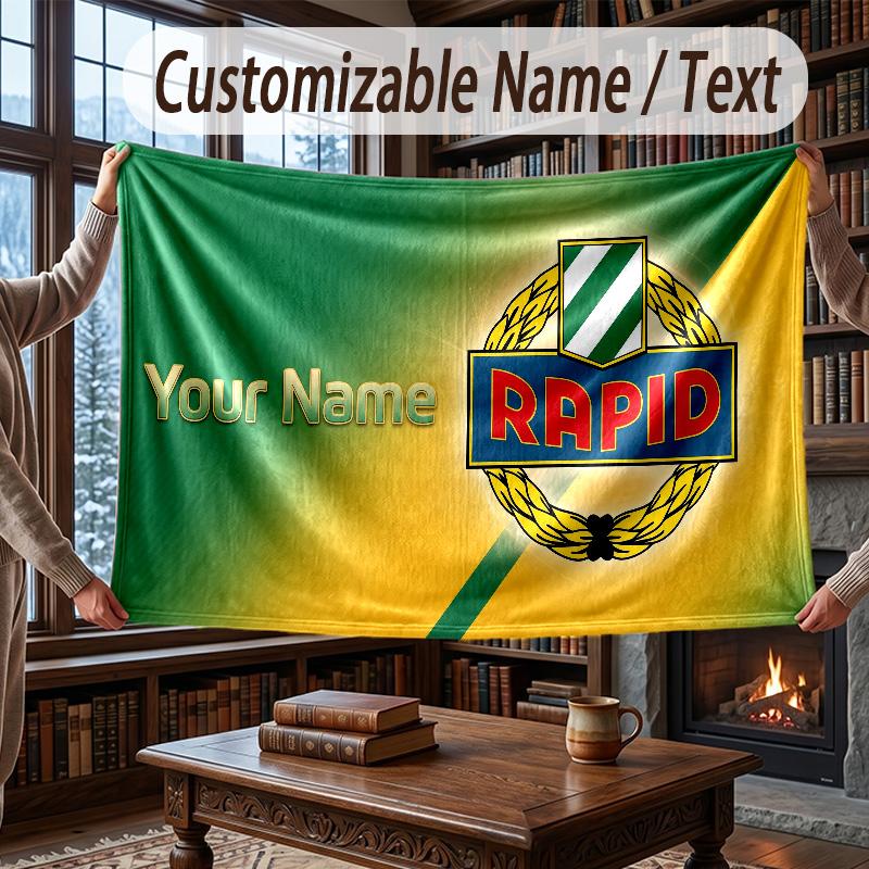 Custom Name Flannel Throw Blanket Rapid Wien FC Pattern Warm Home Decoration