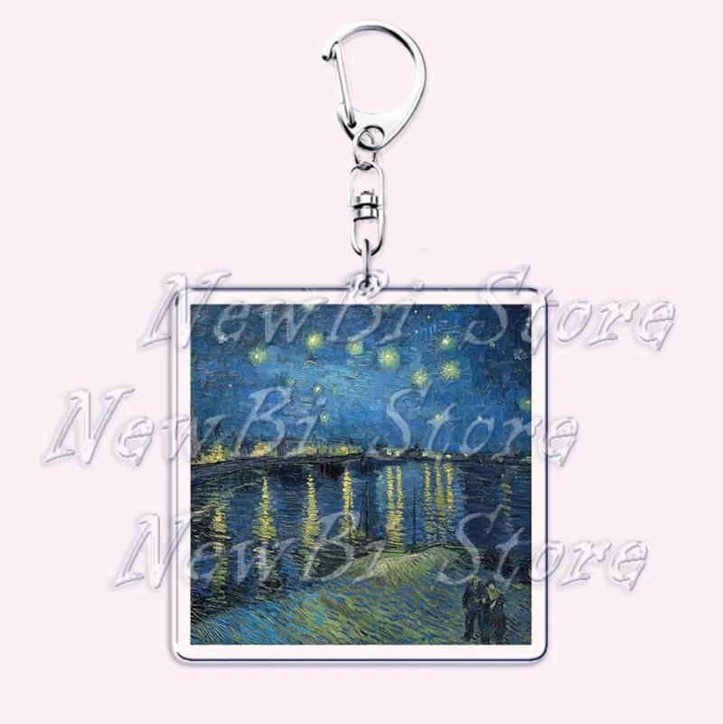 Hot Impressionism Art Keychain for Accessories Bag Van Gogh Monet Mona Lis Oil Painting Pendant Chain Ring Keyring Jewelry Gifts