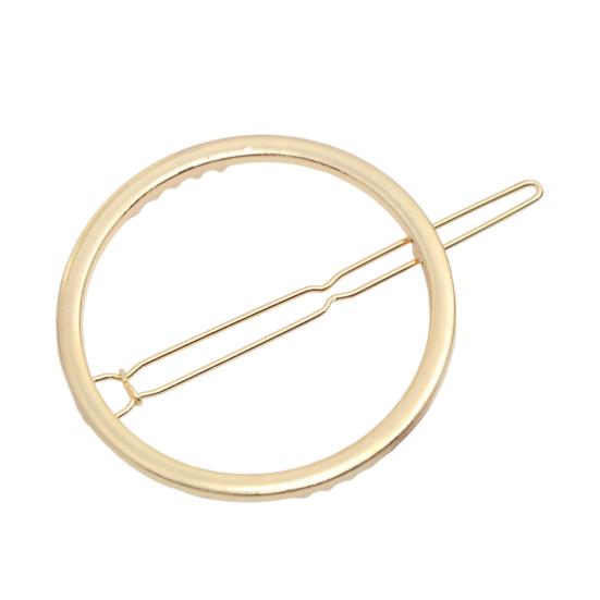 Women Geometric Hairpin Round Hollow Metal Frog Clip Golden Silver Color Glossy Surface Hair Clip Hair Accessory