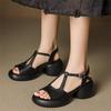Summer High-heeled Roman Shoes Soft Leather 2025 New Versatile Casual Thick Heel Stepping On Shit Open-toed Thick-soled Woven Sandals