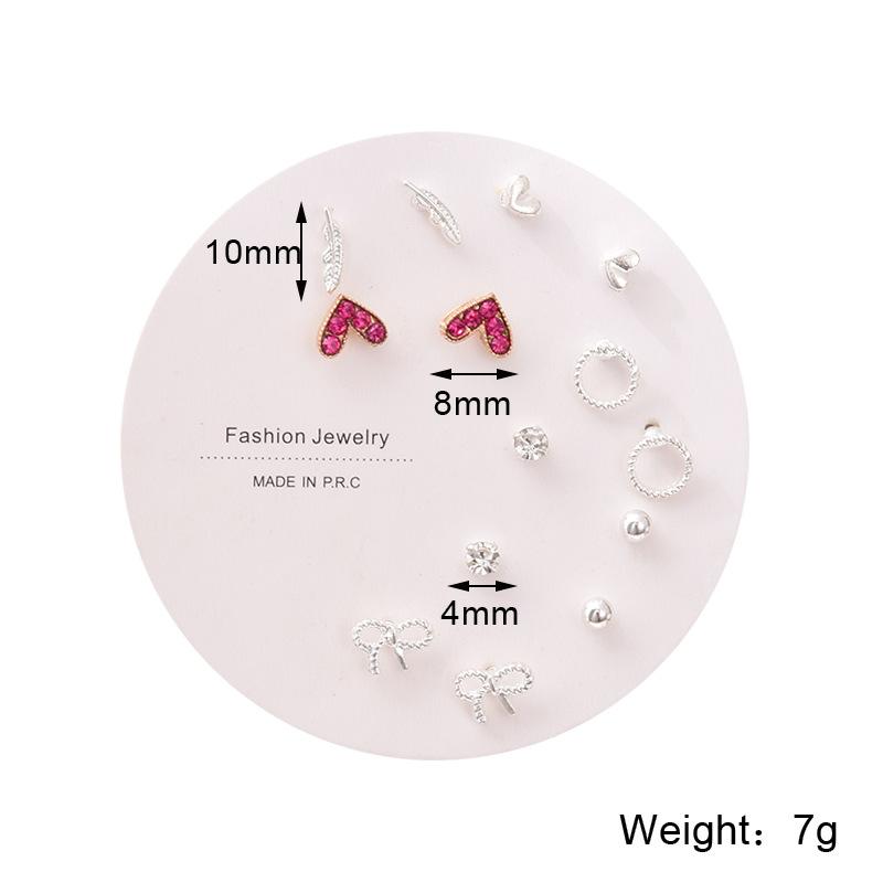One week stud earrings set, simple and small combination earrings, women's Korean version, new trendy temperament, small earrings, simple and advanced