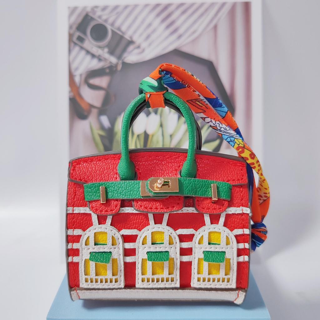 Moni Você Bolsa Prata Casa Pequena Pendurada Adorável Ornamento Criativo Pequena Janela Chaveiro de Carro Pendurado Bolsa para Fone de Ouvido Bolsa para Trocos