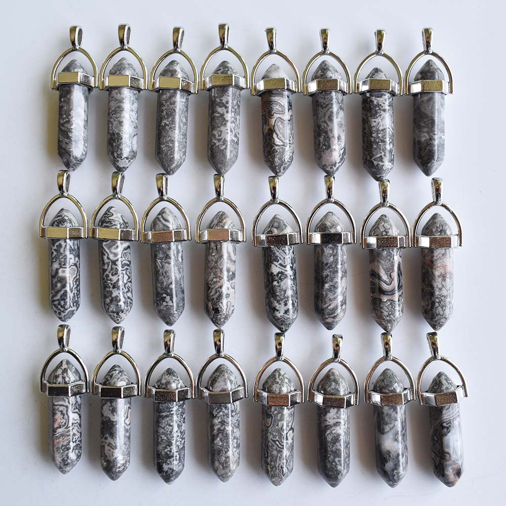24pcs/lot Fashion quality assorted natural stone mixed pillar charms chakra Pendants & necklaces for making free