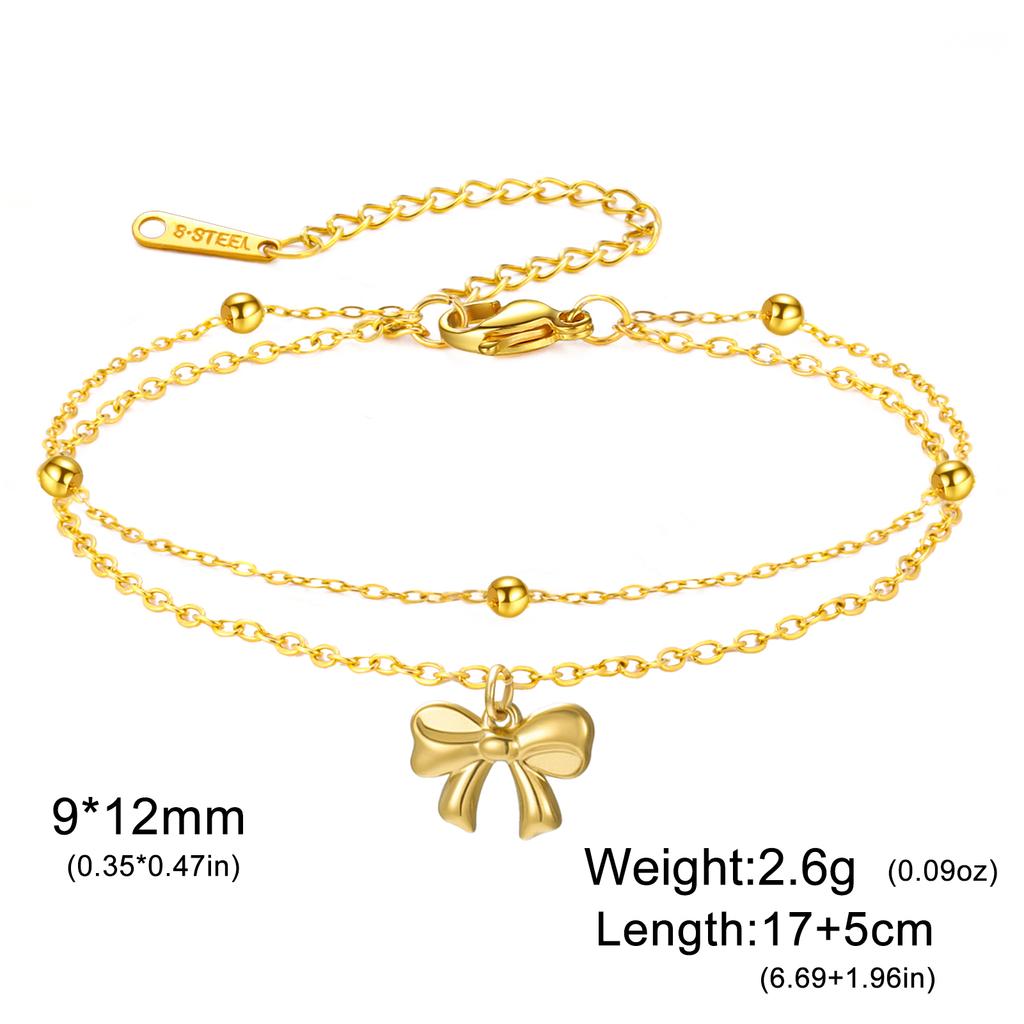 Cazador Cute Bowknot Charm Hand Bracelets for Women Stainless Steel Jewelry Double Beads Chains Bracelet Gift Trendy Wholesale