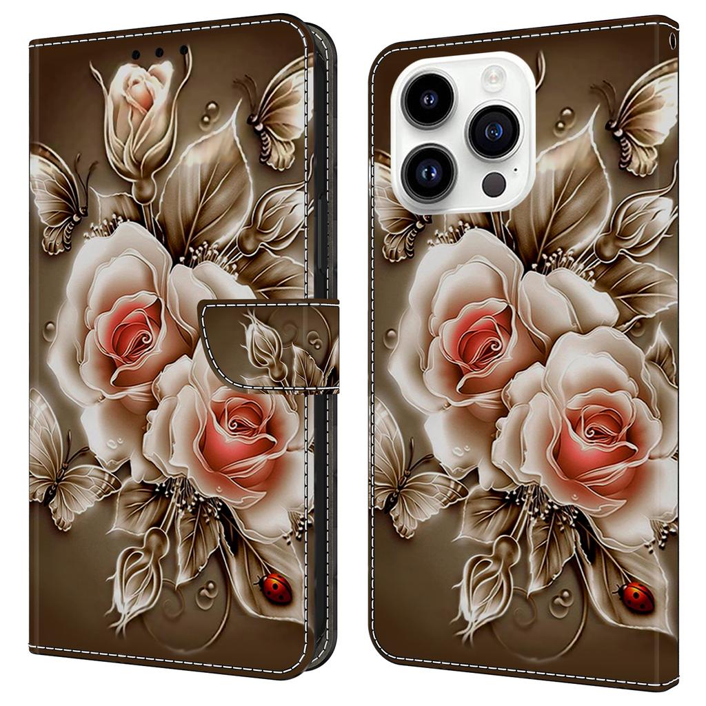 For iPhone 16 Pro Max Case Wallet Stand Pattern Printing PU Leather Flip Phone Cover
