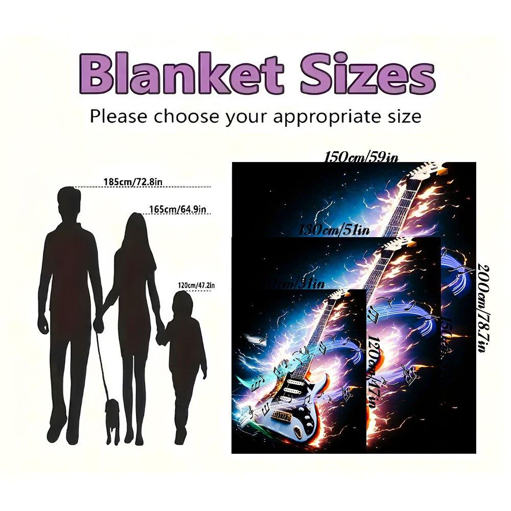 Electric Guitar Music Notes Flame Art Print PosterBlanket Flannel Throw Blanket for Sofa, Bed, Travel, Camping, Office