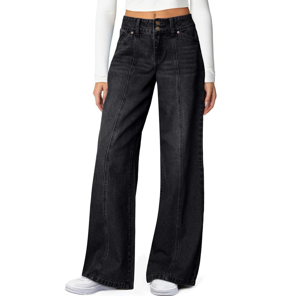 Women's Solid Color Jeans Loose Casual Straight Leg Wide Leg Pants