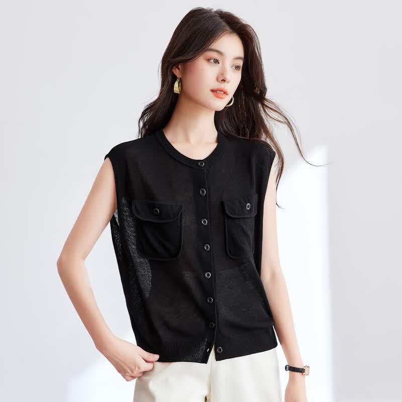 CARBAMMI Women's Thin Knit Sleeveless Cardigan Vest