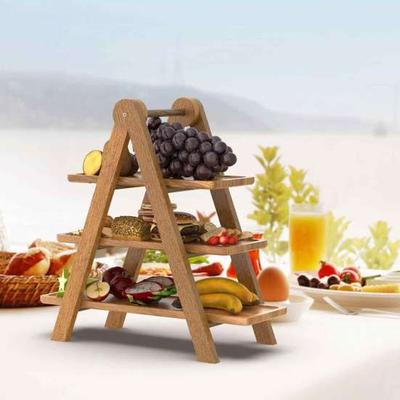 Wood 3 Tier Serving Tray Cupcake Stand Easy Assembly Wooden Farmhouse Platter Lightweight Decorative Tray for Parties Home