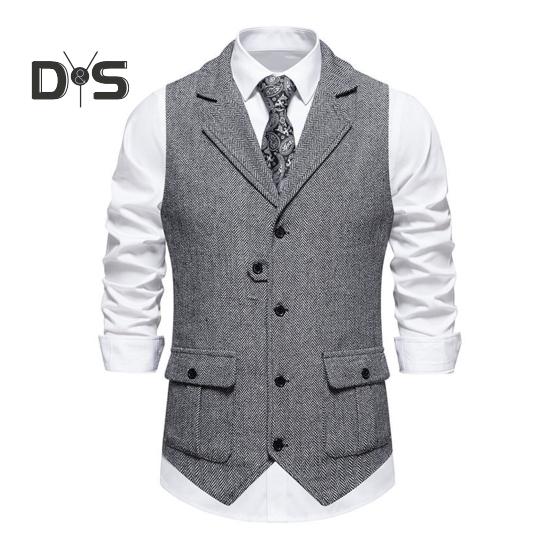 

Мужской жилет с лацканами, без рукавов, однобортный, приталенный жилет с карманами с клапанами, однотонный деловой жилет, пальто XXL черный белый