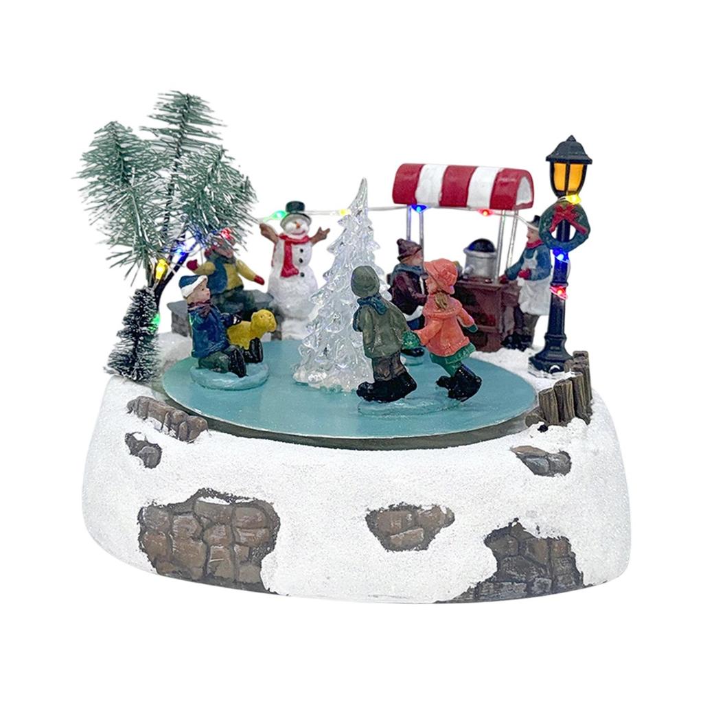Animated Christmas Village Ice Rink Musical Box Ornament Table Displays Xmas Gift Seasonal Indoor Lighted Musical Snow Scene