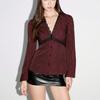 Sexy Kant Blouse met Lange Mouwen 2025 Herfst en Winter Slanke Gestreepte Blouse voor Dames