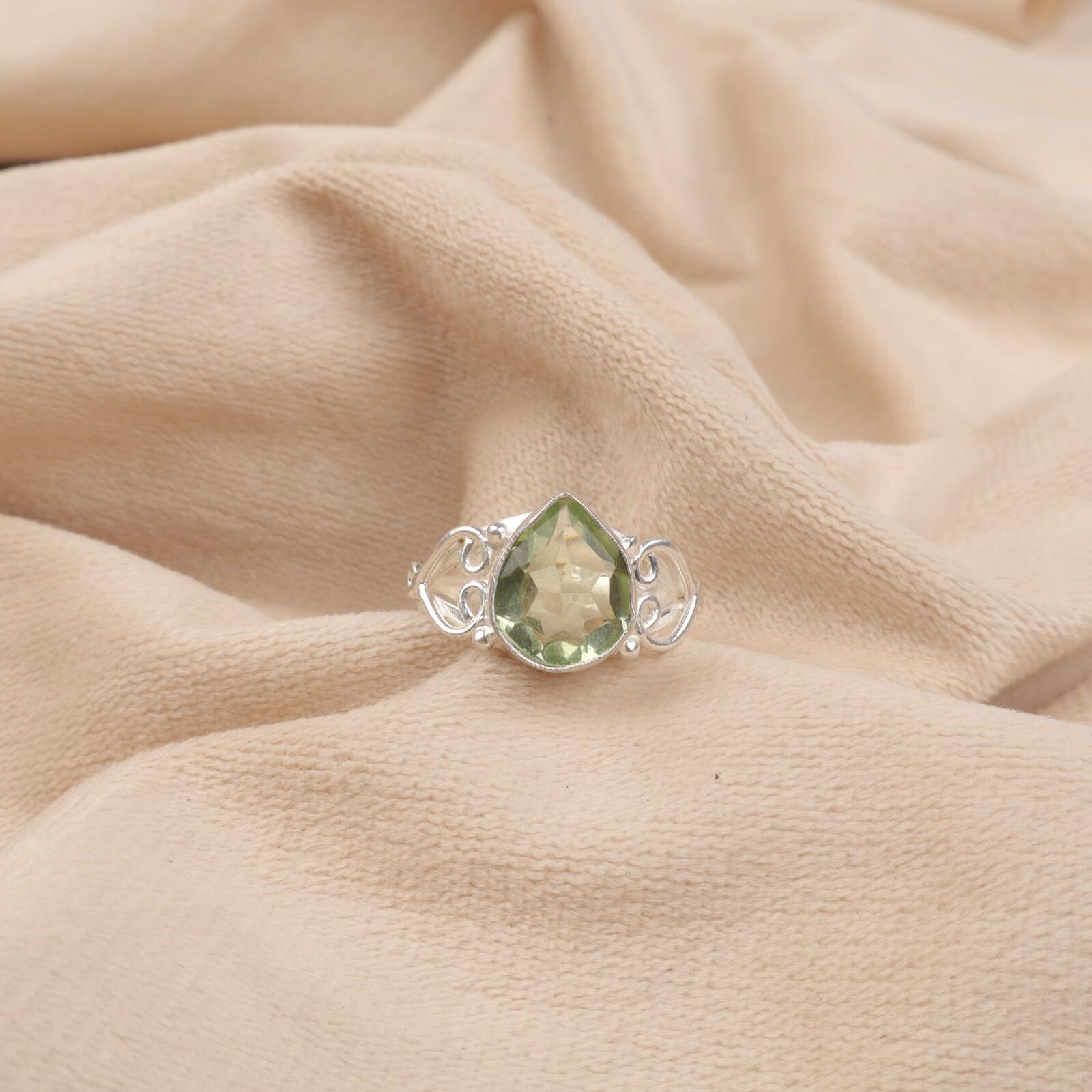 

Натуральный зеленый аметист драгоценный камень 925 стерлинговое серебро ювелирные изделия ручной работы женское кольцо RR-46-5 8.75