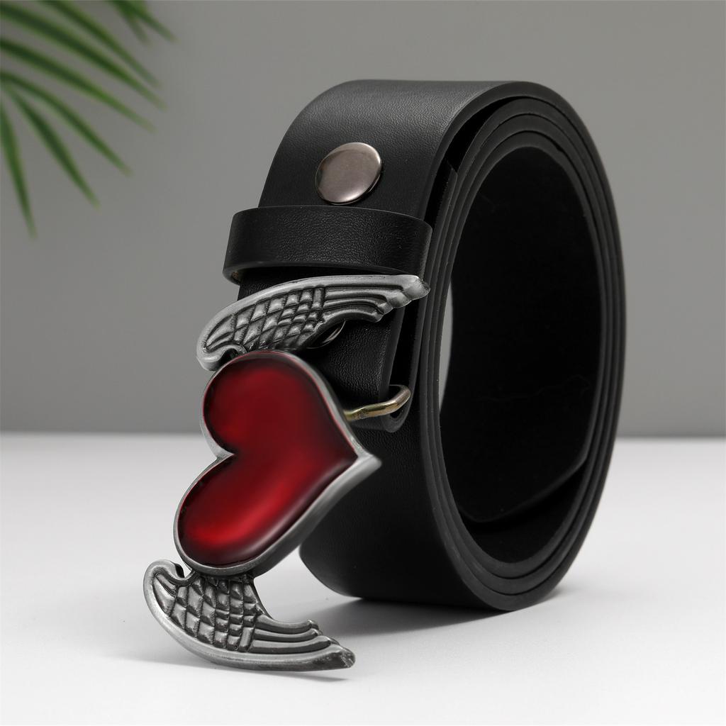 Wings Hearts Belt Casual Personality Smooth Buckle Belt, Belt