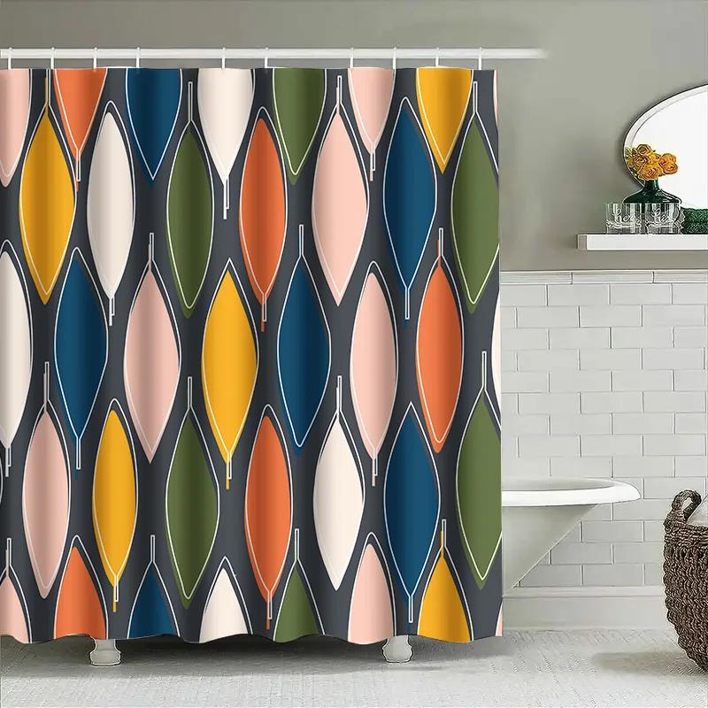 Modern Geometric Shower Curtain With Vibrant Colors Perfect For Bathroom Decor